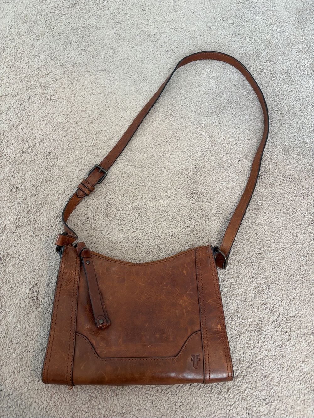 Frye Brown Leather Crossbody Bag with Embossed Logo